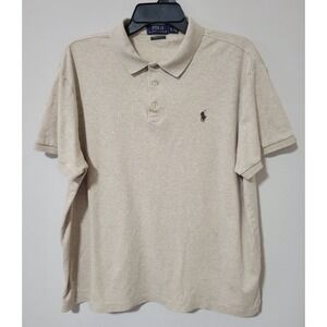 Polo Ralph Lauren Custom Slim Fit Knit Polo Shirt Men XL Beige Cotton Preppy